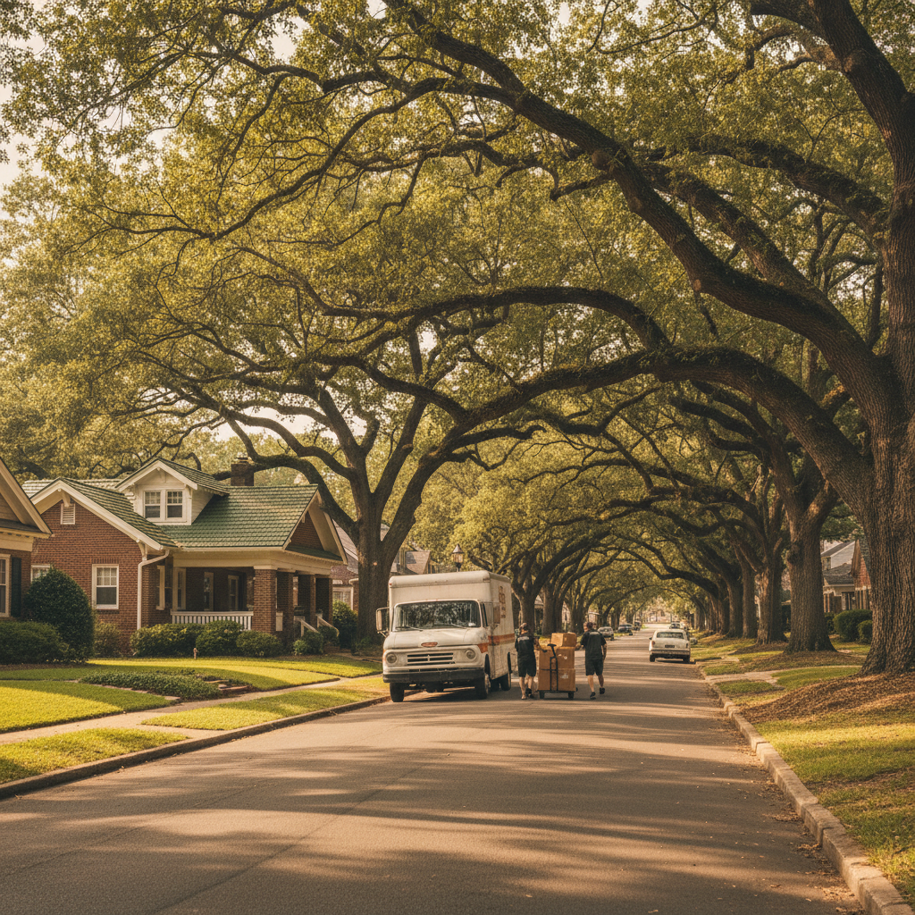 Professional movers in Charlotte, North Carolina — professional movers on a residential street